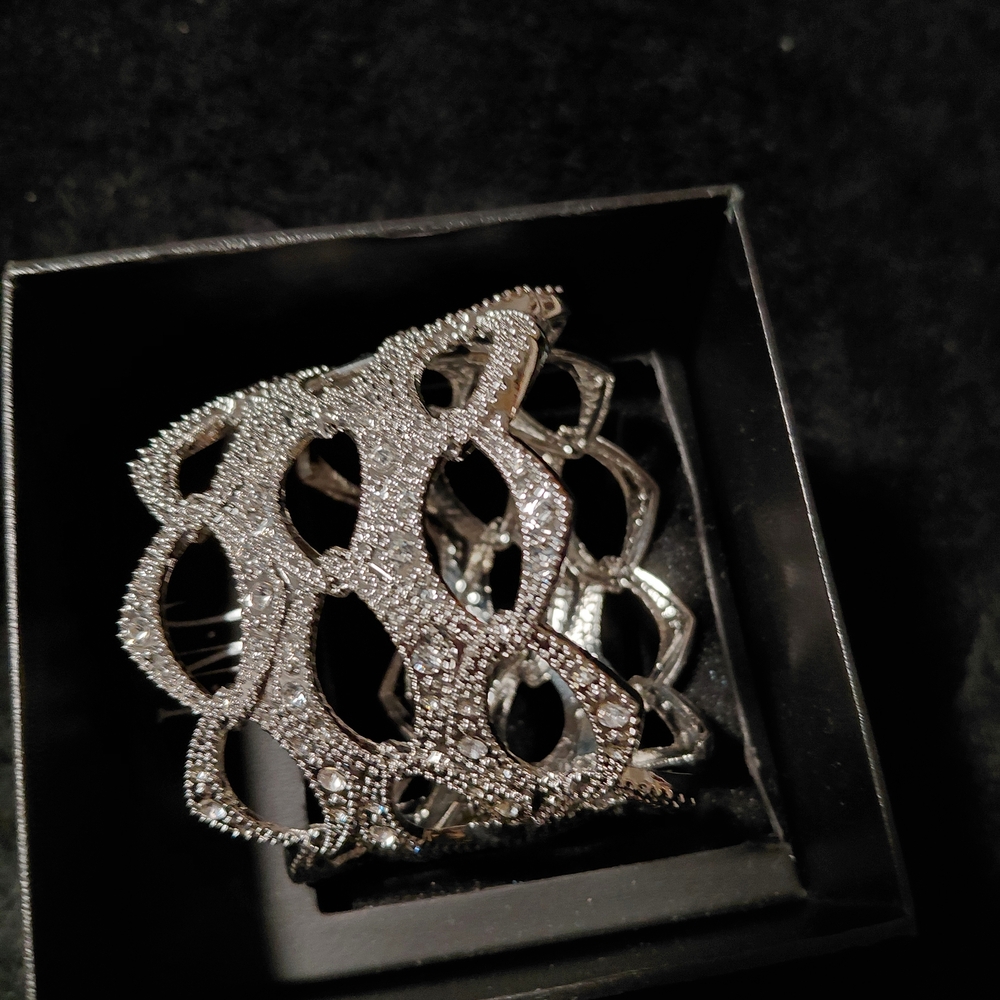 INC International Concepts Silver Crystal Openwork Cuff Bracelet